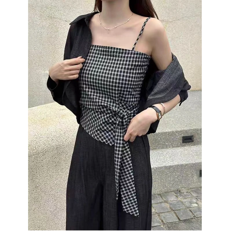 【杨二迪专属】早秋气质绑带格子内搭