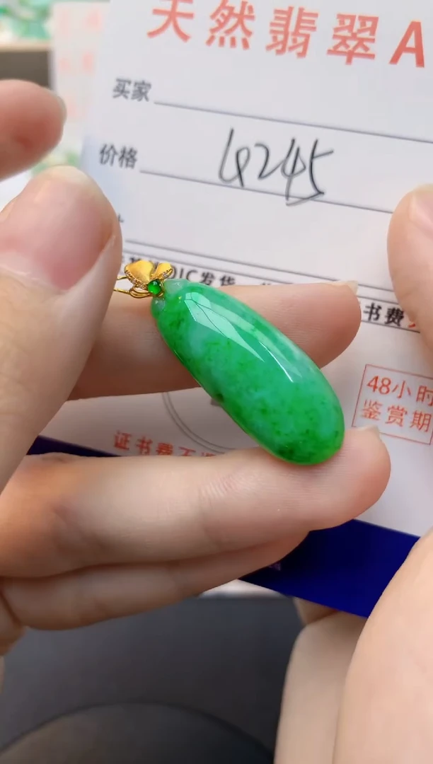 颈饰18K金镶嵌翡翠天然缅甸A货翡翠百元以上9元证书费自理