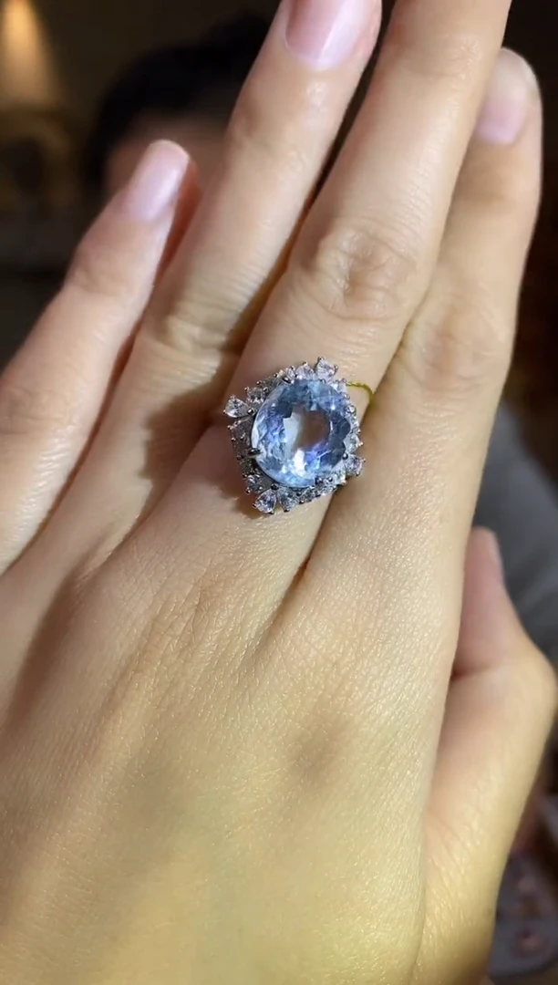 银S925镶嵌戒指海蓝宝石手饰