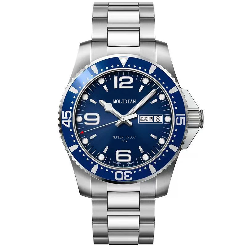 04正品摩丽典品牌全自动M27蓝鬼王钢带-夜光防水经典蓝盘男式腕表