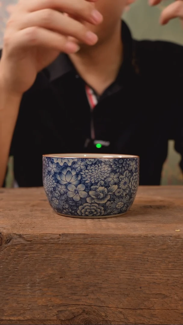 仿古老陶泥-青花万花主人杯（容量175ml）