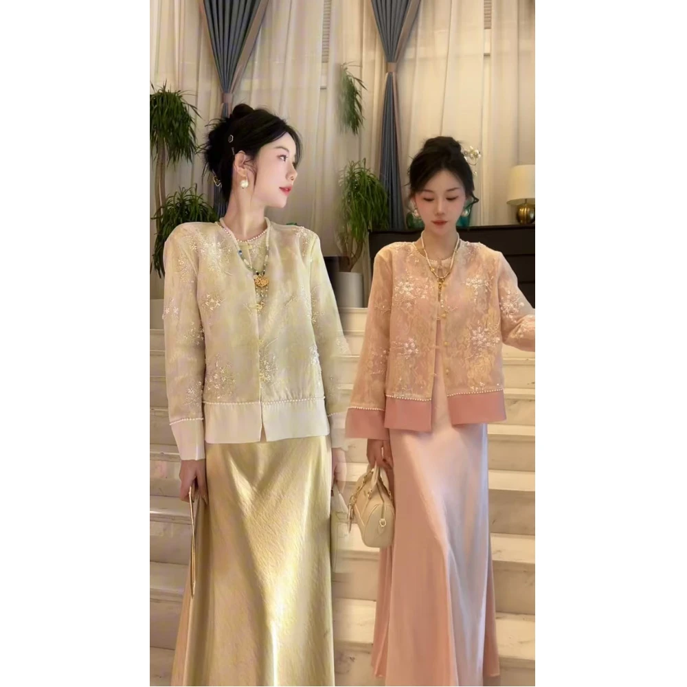 2025早秋上新新中式时尚衬衫吊带长裙两件套