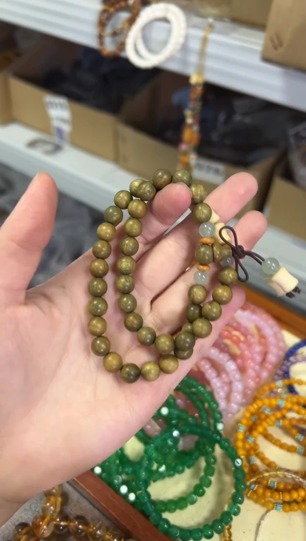 【闪购商品】维腊木（绿檀）手串未镶嵌绿檀木竹节设计款双圈[0242