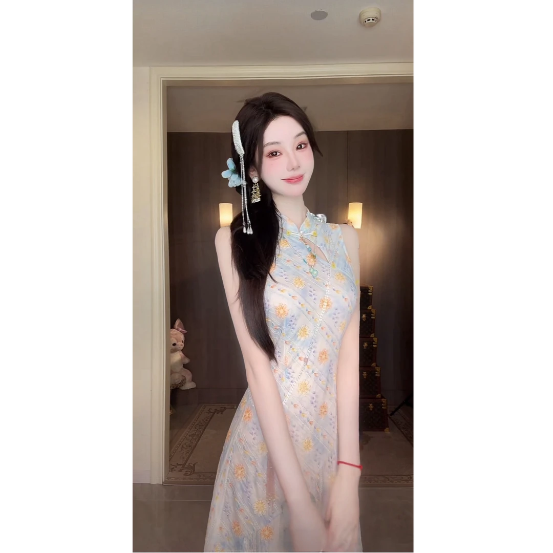 【雅乔定制】晴空 新中式国风立领无袖刺绣旗袍裙DYYY-25035877