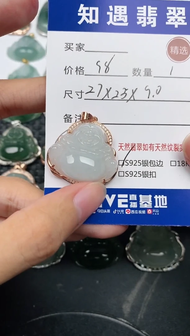 颈饰银S925镶嵌翡翠挂件