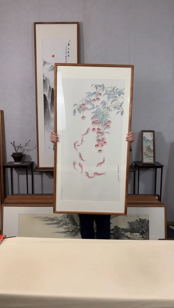 国画手绘*万事顺利*62*122cm带框发货