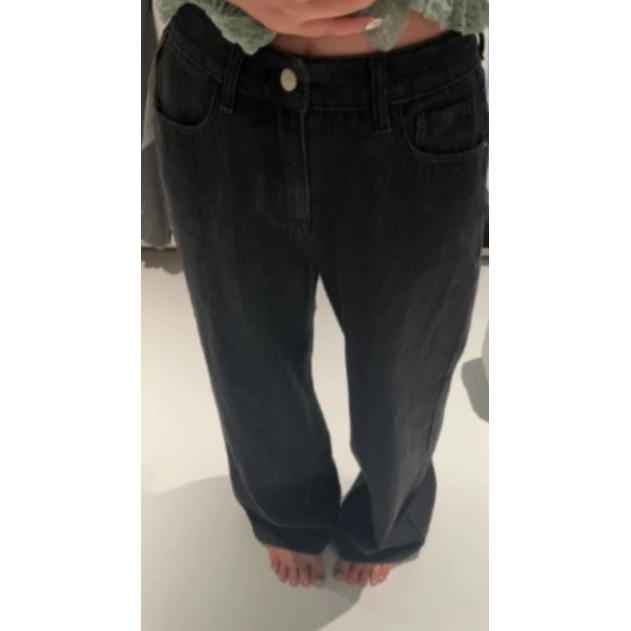 王少女【炸炸款】黑色宽松直筒牛仔裤 H22968S43