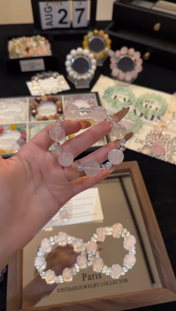 合金手链水晶粉水晶手链x3363