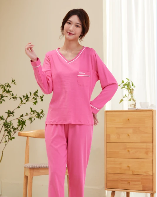 玉康长袖睡衣春秋款宽松舒适可外穿简约家居服套装