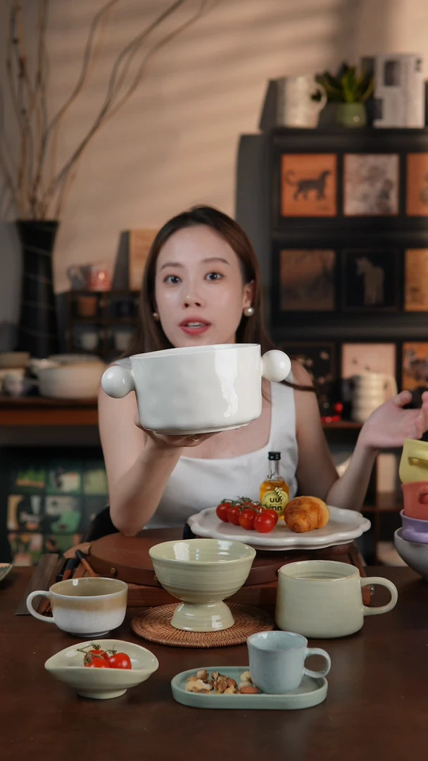 陶瓷奶油风球球双耳大汤碗 螺蛳粉碗 微瑕 凑满20发货