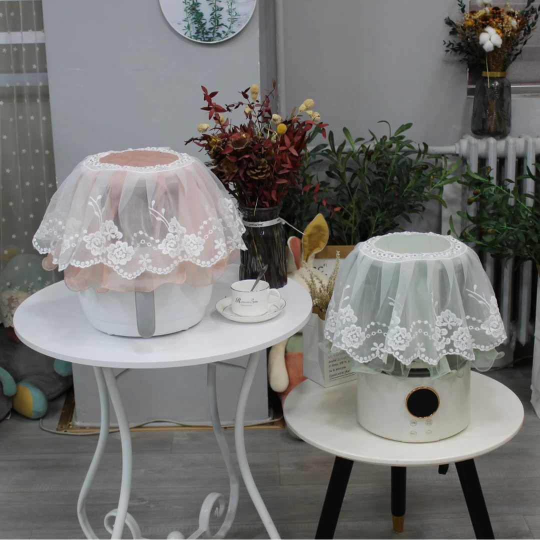 蕾丝圆形盖巾空气炸锅电饭锅破壁机台灯防尘纯色轻奢高档盖布法式