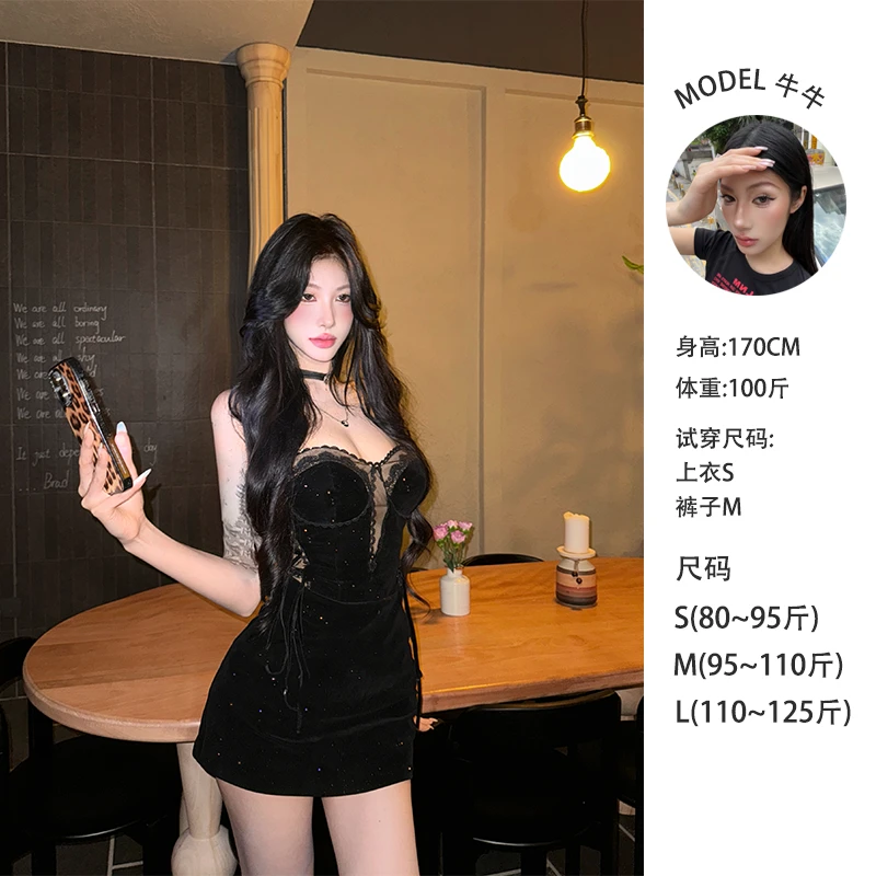 牛牛【星河璀璨2.0】法式辣妹丝绒细闪绑带设计连衣裙N25Q30126