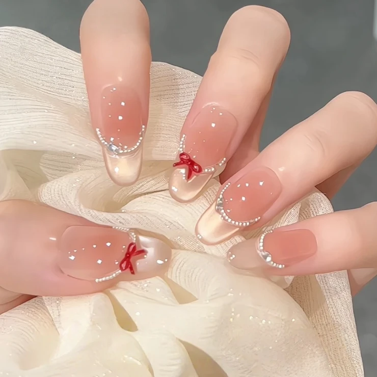 梦幻冰透纯手工甲显白美甲粉色学生穿戴甲猫眼网红穿戴美甲片裸色