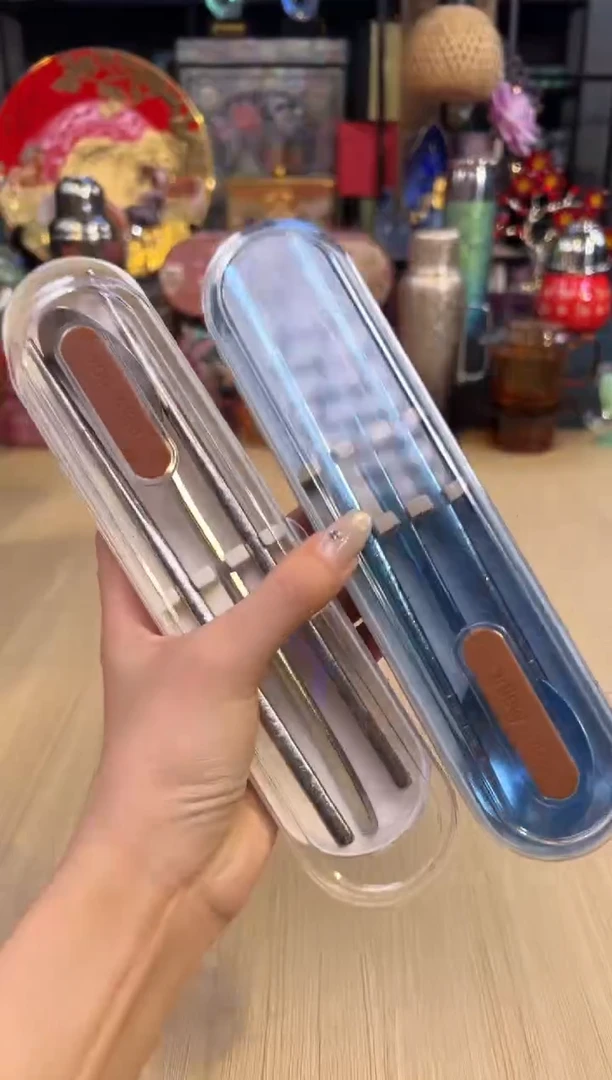 41便携式纯钛筷勺（银+蓝）