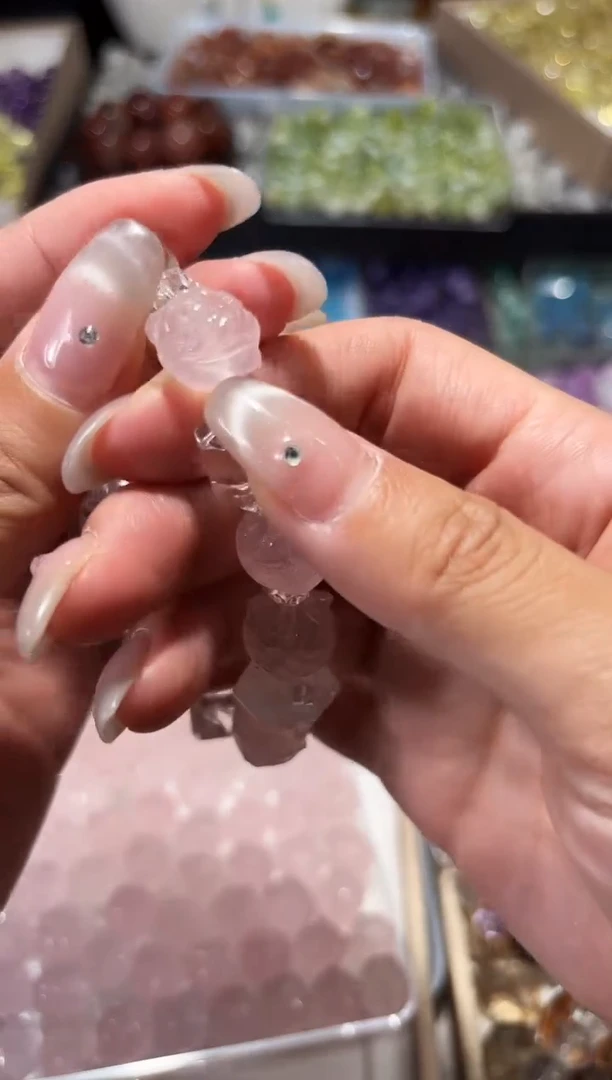 水晶手链未镶嵌粉水晶醒狮一个宽卡约12+