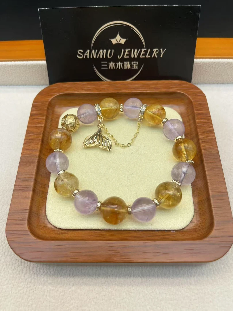22天然水晶手串黄水晶紫水晶女生手串原创设计款
