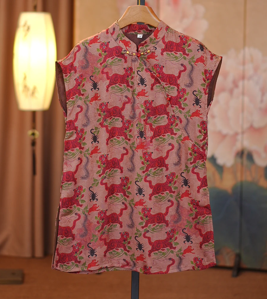 祥瑞-新中式国风虎镇五毒纹飞飞袖中长款上衣