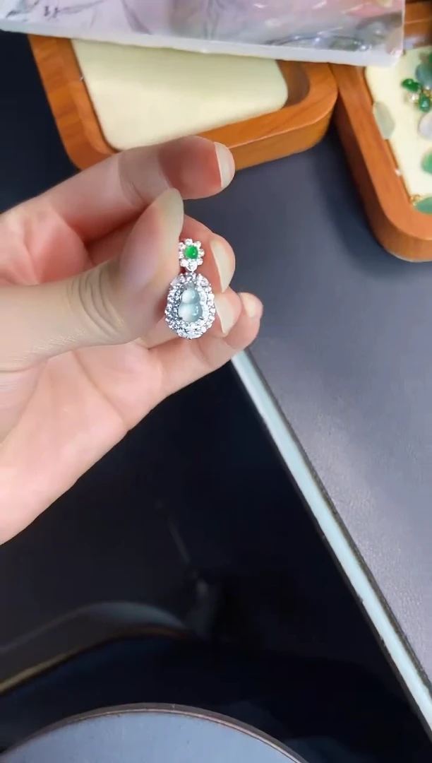 吊坠(不含链)银S925镶嵌翡翠天然A货翡翠