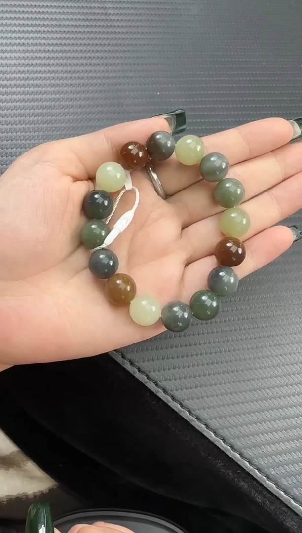 手串未镶嵌和田玉楼兰三色卡12微色差手串