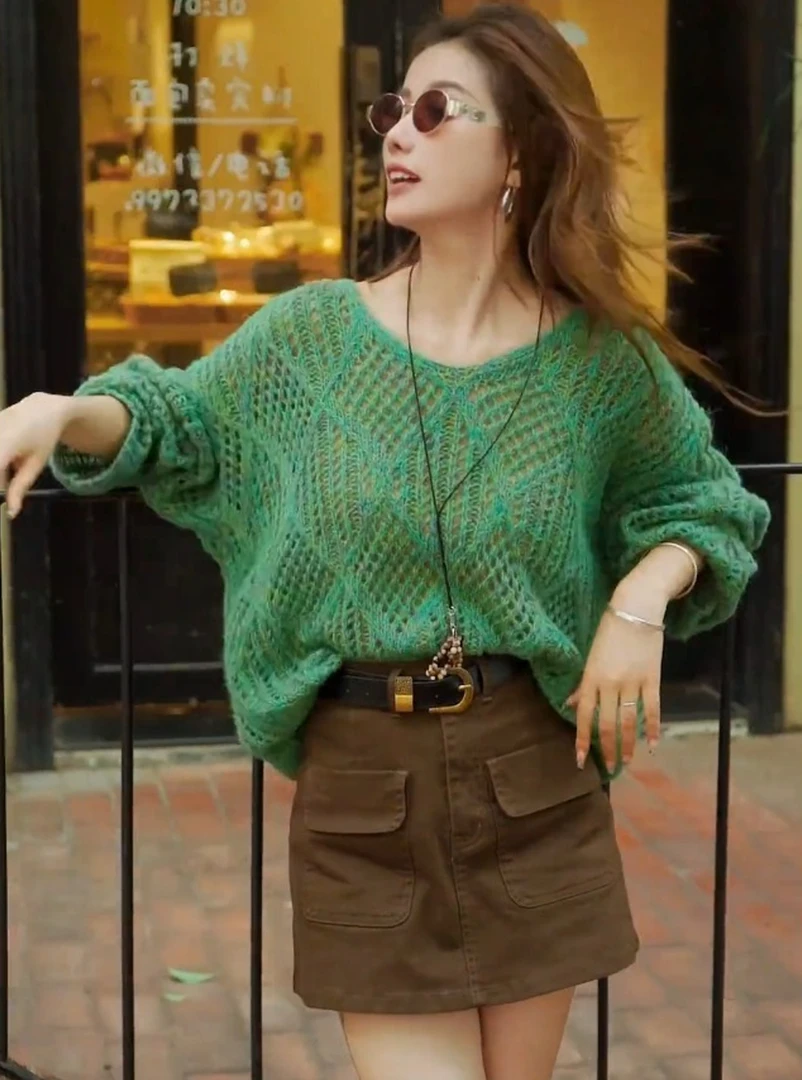 高级感秋季女装穿搭一整套2025新款宽松慵懒风套头毛衣百搭半身裙