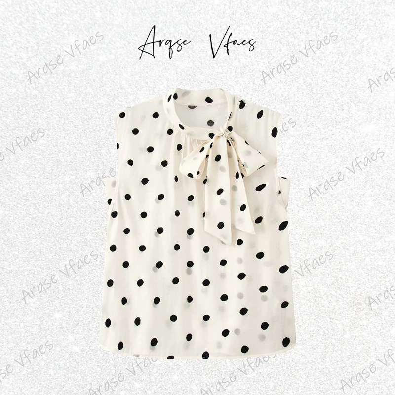 迪家同款2025夏新款无袖波点法式圆点印花衬衫洋气雪纺衫Y566925