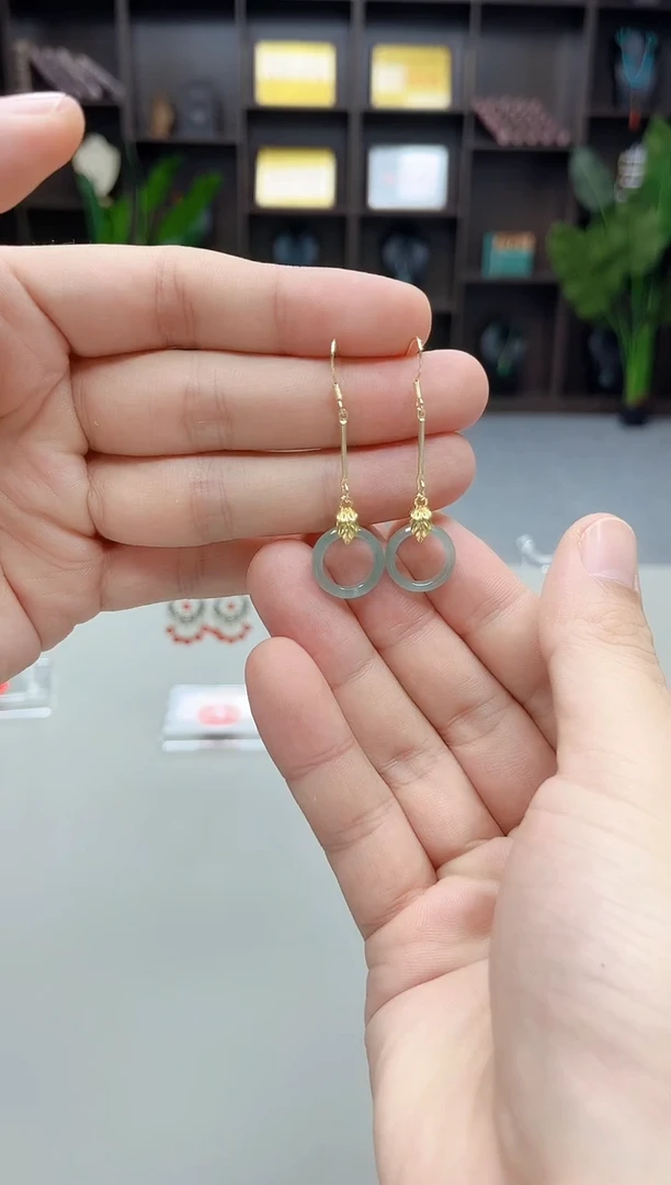 银S925镶嵌翡翠耳饰X37