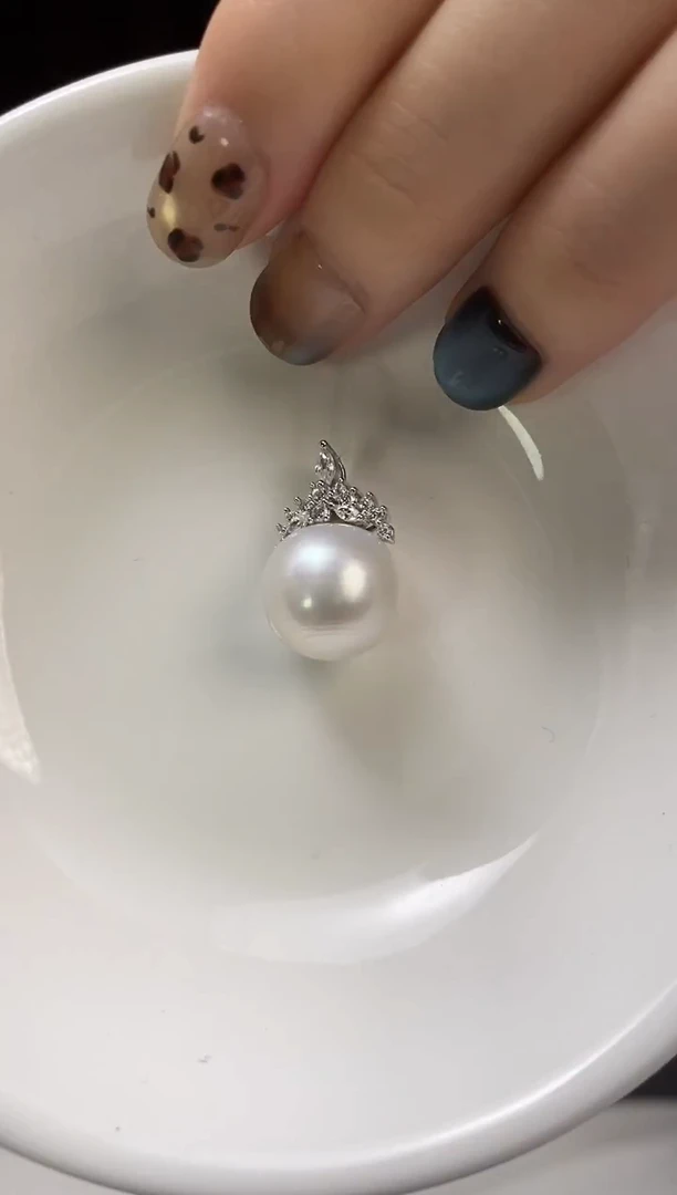 吊坠(不含链)银S925镶嵌海水珍珠13-14澳白珍珠吊坠