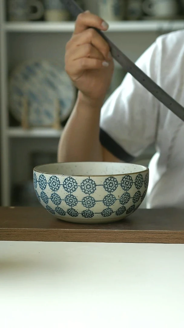 粗陶手绘绣球早餐碗14.5cm@4-2@