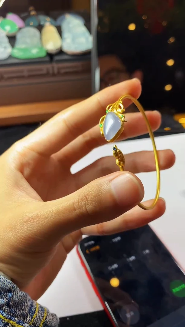 18K金镶嵌定制翡翠永***～PA-镯子