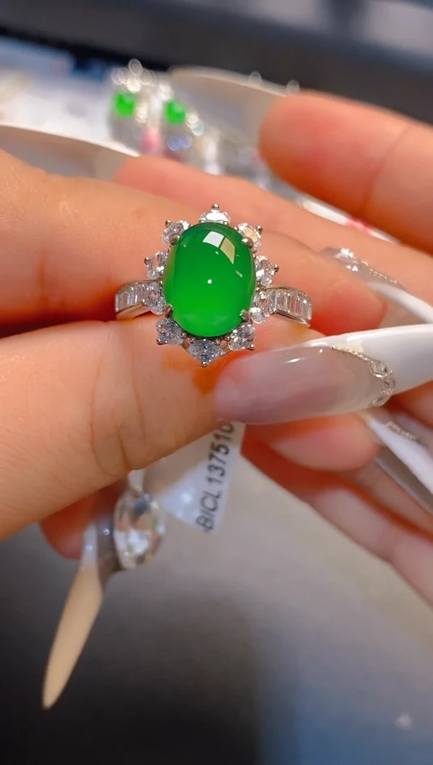 翡翠银S925镶嵌耳饰素*简天然