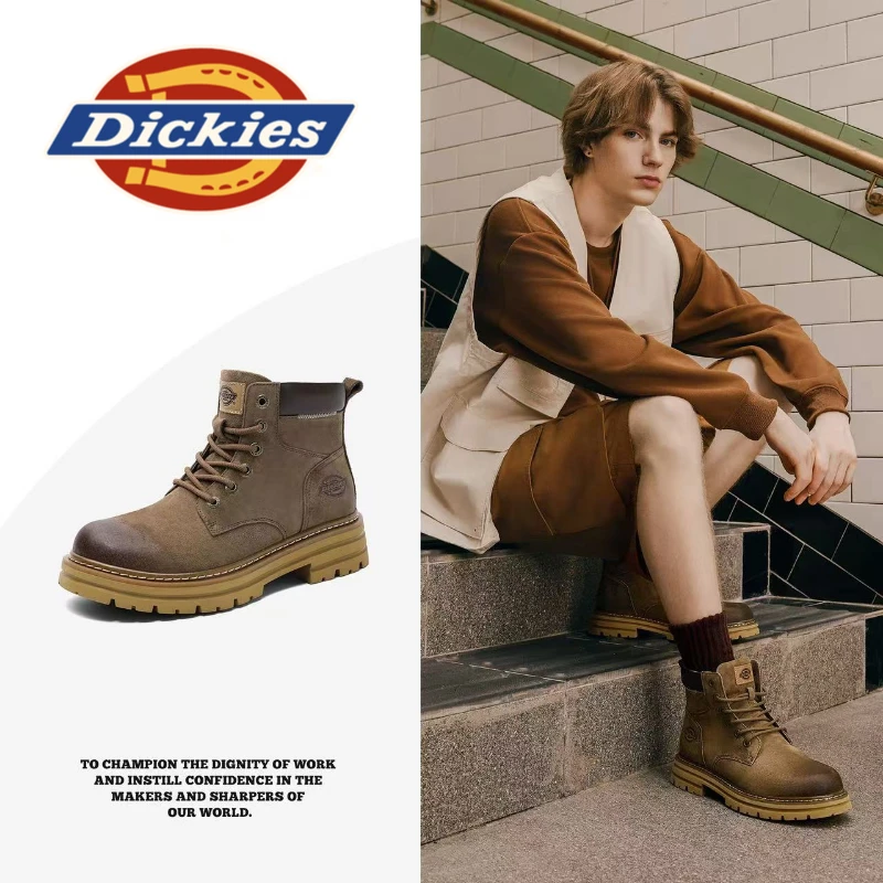 Dickies马丁靴男秋冬款真皮男靴登山靴加绒保暖增高户外靴子男潮