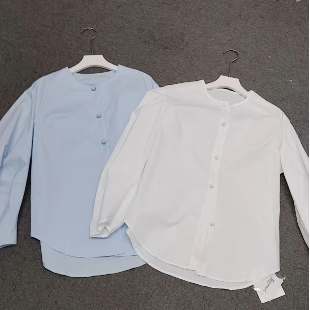 【666】3002/132-8 单排扣圆领衬衫新款纯色简约叠穿内搭宽松舒适