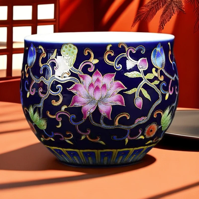 德艺  D337瓷上作画绅士蓝珐琅彩龙蛋杯约60ml蓝色家用陶瓷缠枝