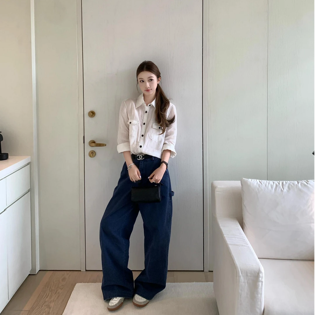 长袖防晒衬衫女夏季薄款法式显瘦气质别致上衣设计感小众阔腿裤子