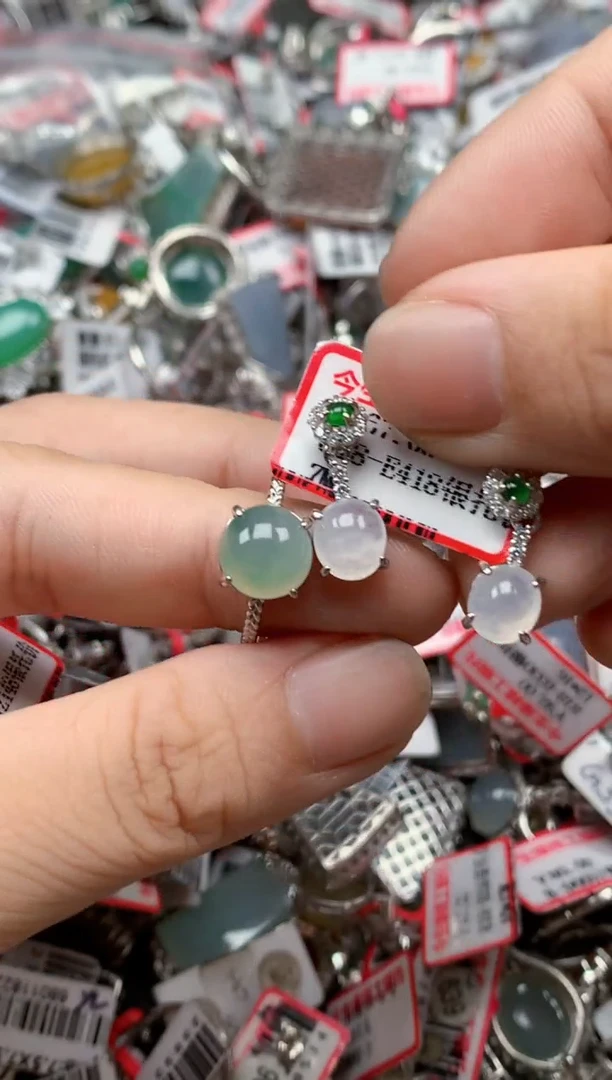 银S925镶嵌戒指翡翠天然A货缅甸翡翠