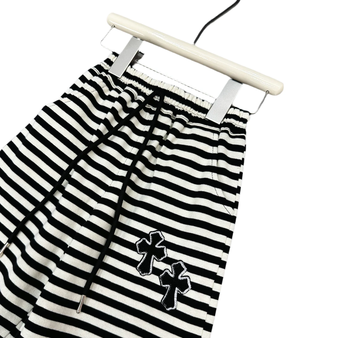 DDM经典黑白条纹时尚棉裤子夏季儿童洋气中裤