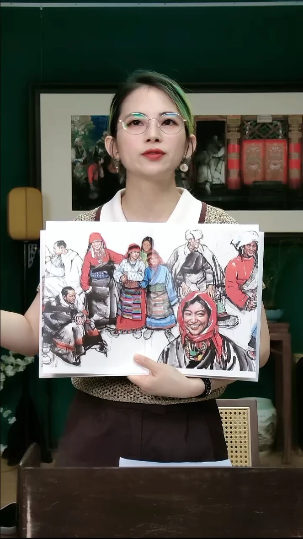 版画史国良《拉萨街头》色稿