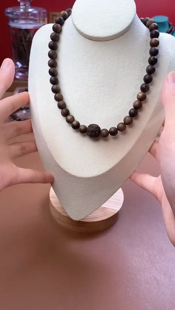 手串沉香富森瘿子留疤08+葫芦貔貅沉香木雕顶珠