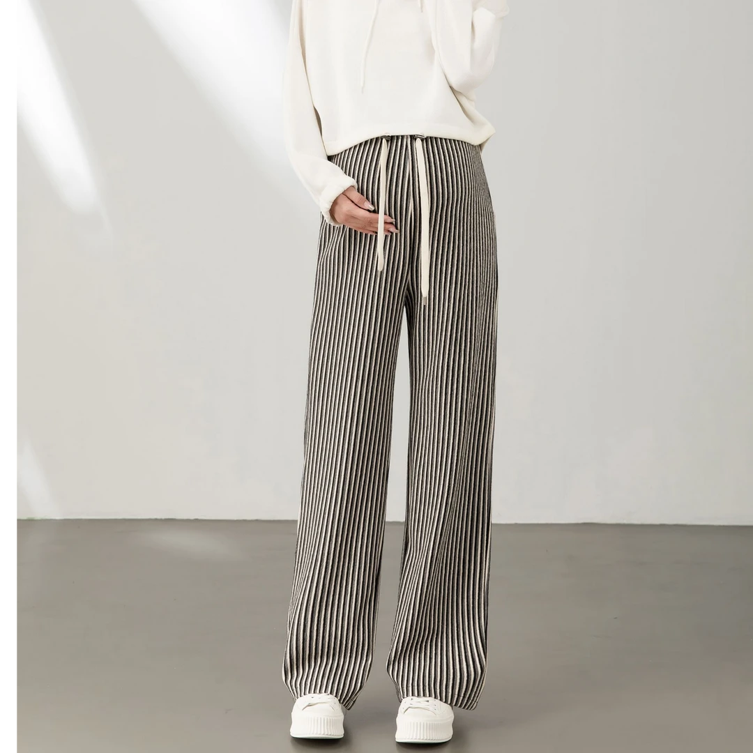 2025春款孕妇条纹阔腿直筒裤百搭
