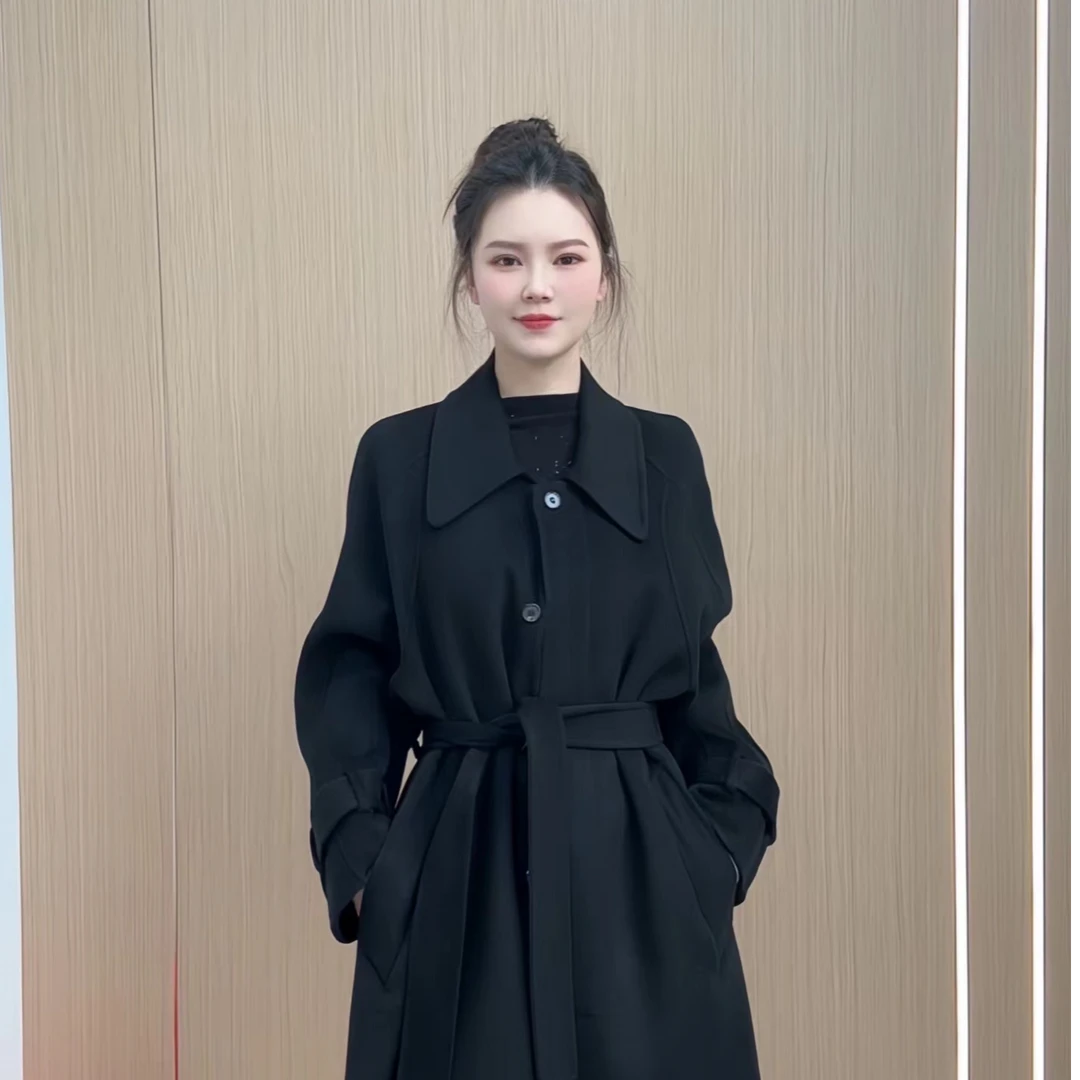 春季新款羊毛大衣长款腰带款通勤时尚大衣