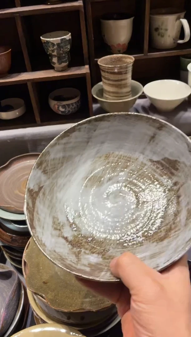 瓷片沙*677粉引手工深盘1个