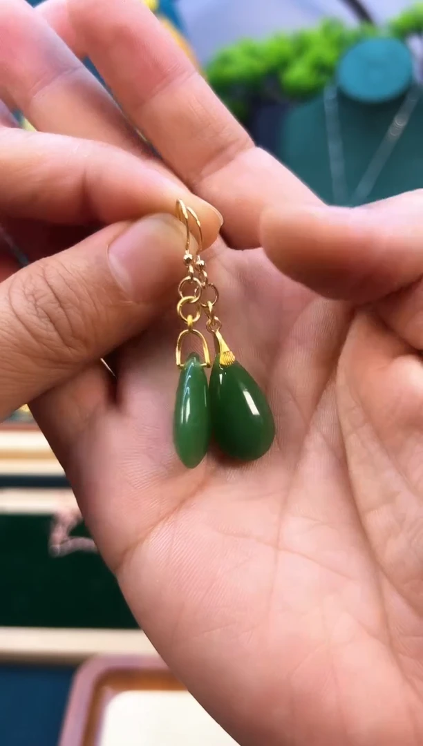 和田玉14K金镶嵌耳饰       E119