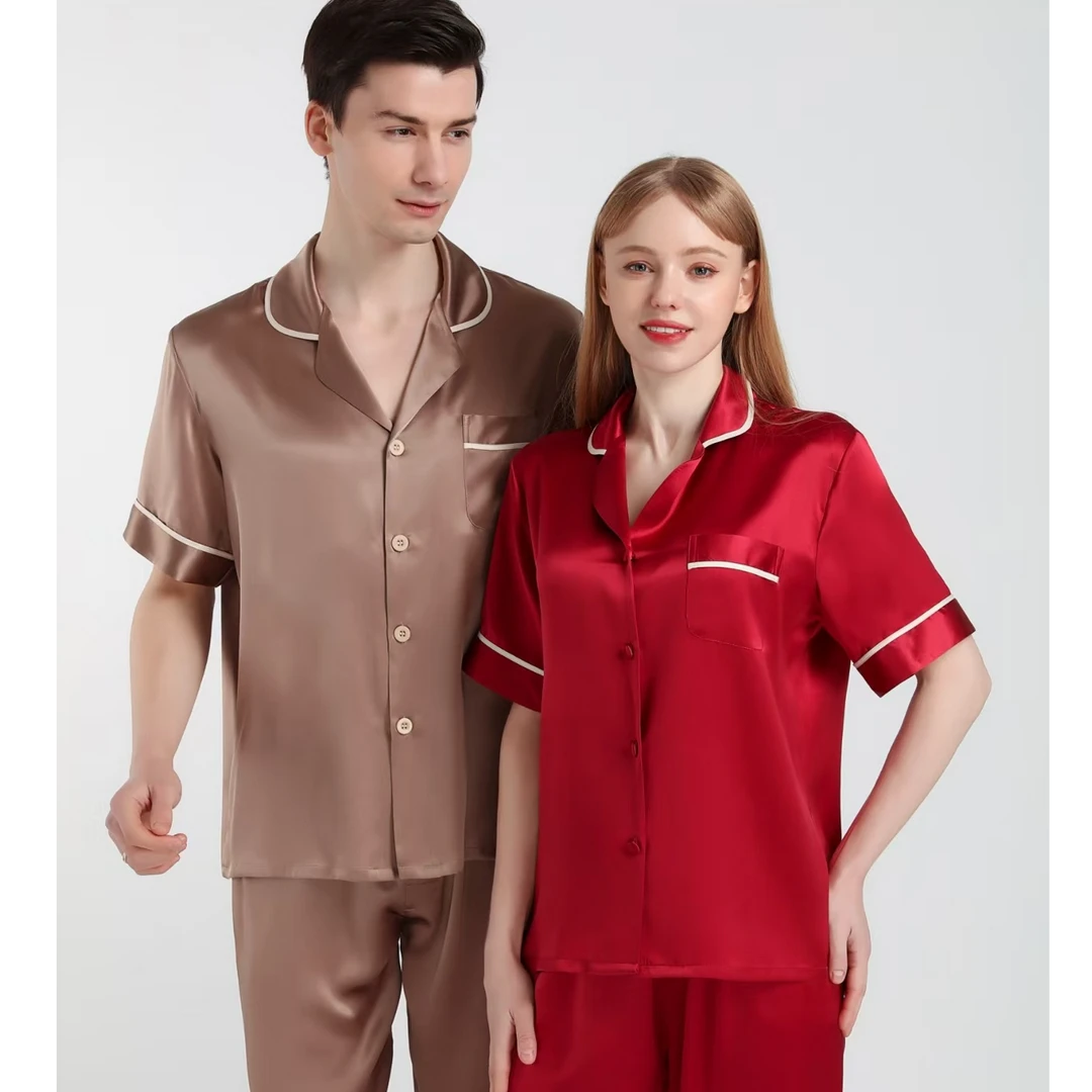 25款夏季情侣款重磅真丝睡衣套装短袖长裤高级感100%桑蚕丝家居服