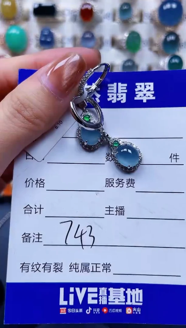 银S925镶嵌翡翠耳饰743