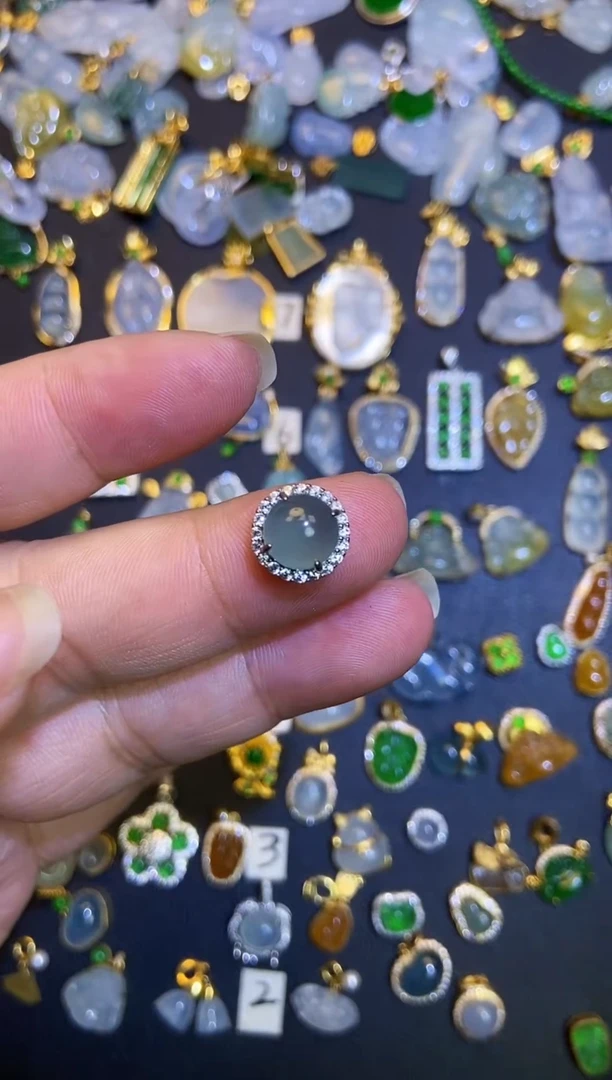 翡翠银S925镶嵌吊坠(不含链)天然A货翡翠