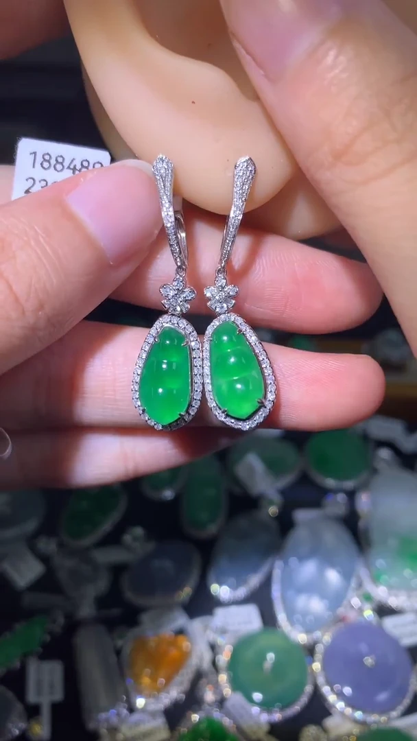 吊坠(不含链)18K金镶嵌翡翠耳坠