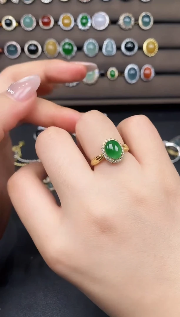 银S925镶嵌戒指翡翠743855