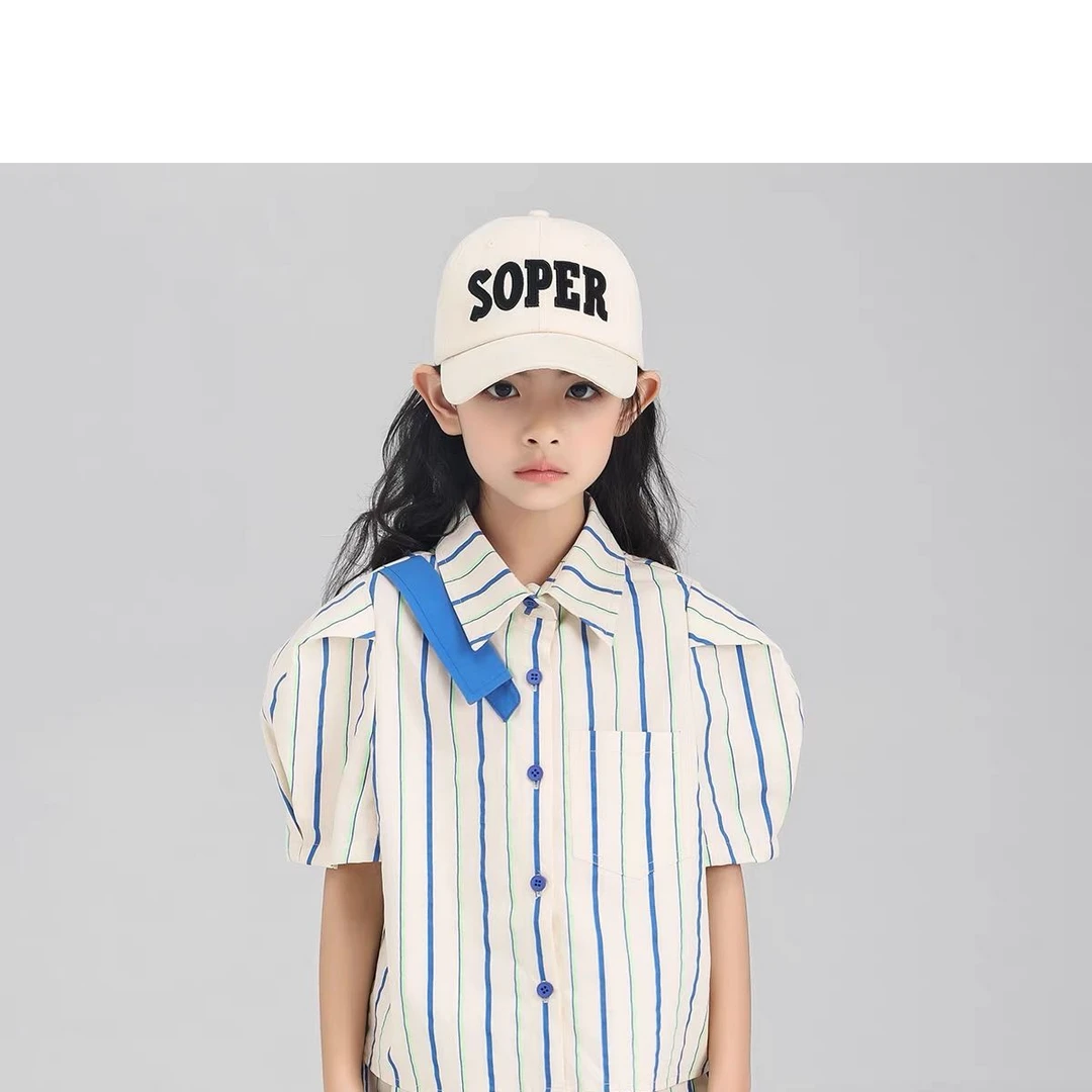 27016高端专享夏款女宝短袖衬衫蓝条纹（斯）