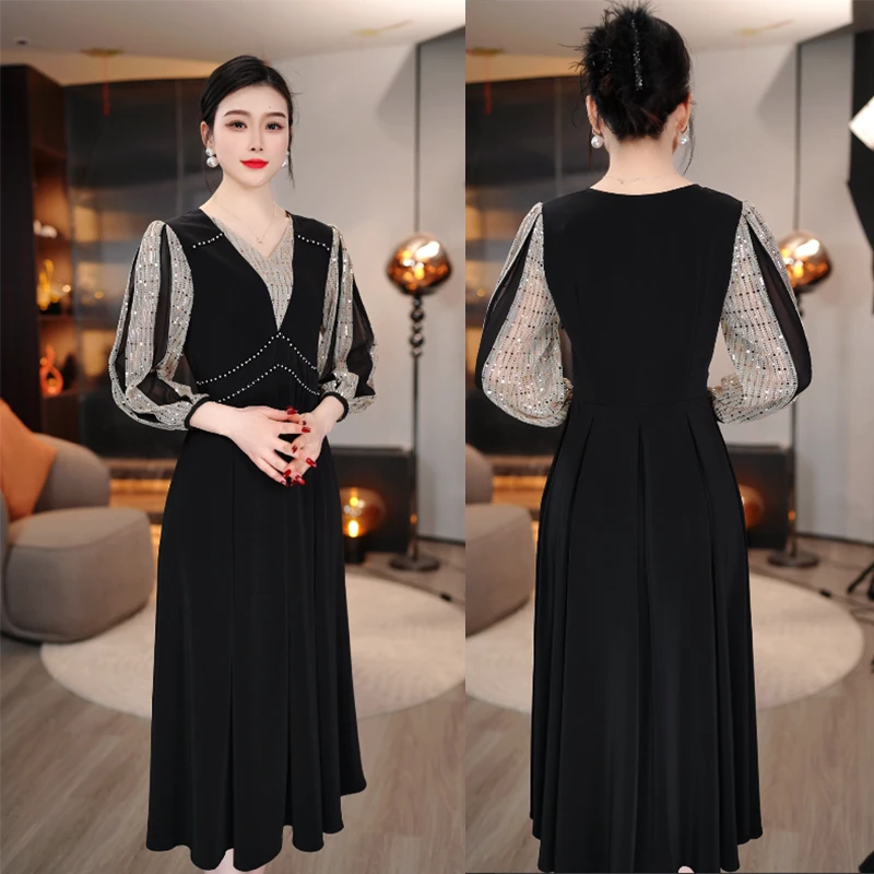 长袖连衣裙2024年新款秋季收腰显瘦气质高贵轻奢高端上档次礼服裙