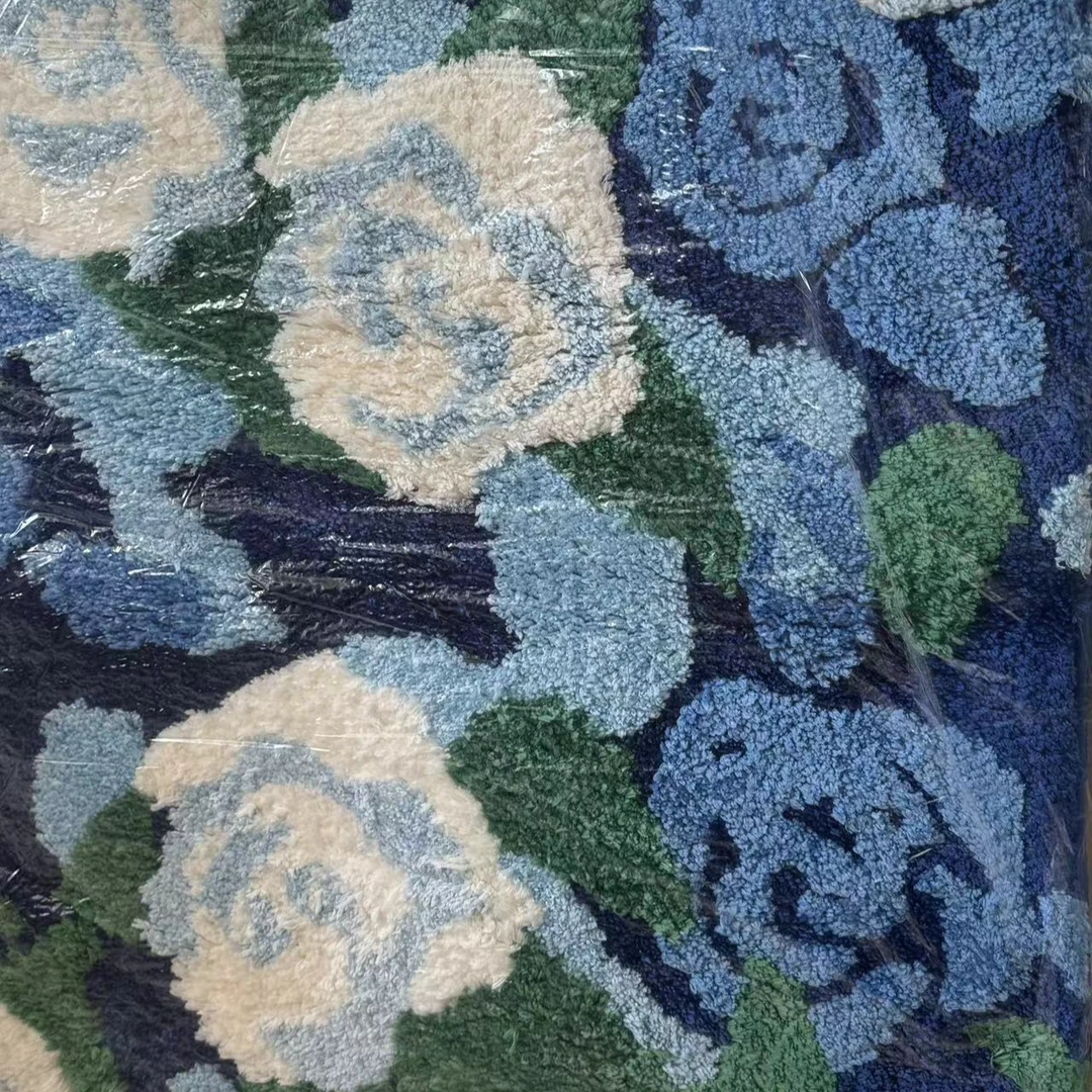 H221 蓝色花卉地毯90*60